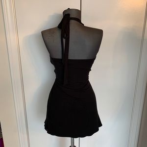 Sky Tops - Sky Black Halter Top W/black Leather Braiding Sz S Sky Tops - Sky Black Halter Top W/black Leather Braiding Sz S